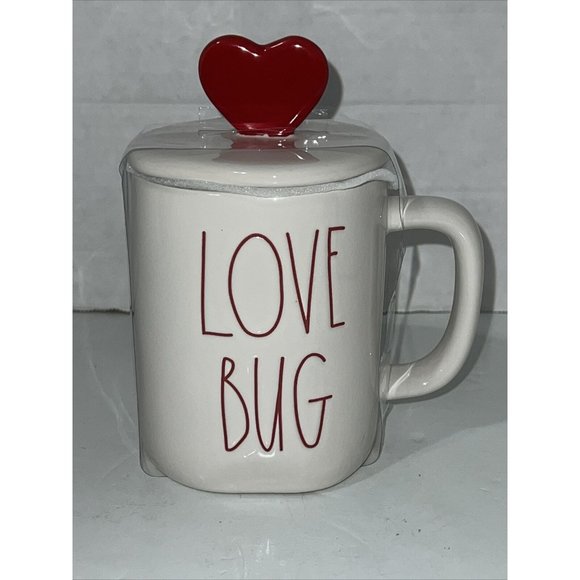 Rae Dunn Coffee Mug Love Bug Ceramic with Heart Top NEW - Picture 4 of 14